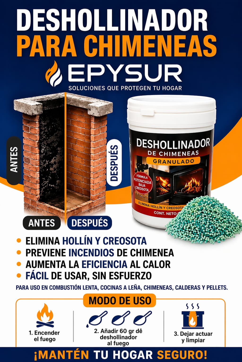 Estufa a leña - limpieza efectiva